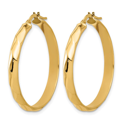 14K Yellow Gold Polished Twisted Round Hoop Earrings