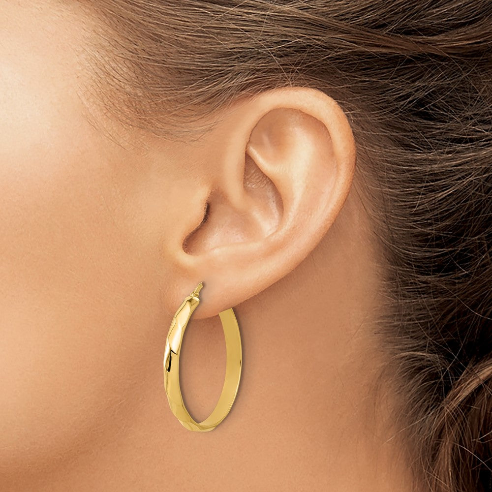 14K Yellow Gold Polished Twisted Round Hoop Earrings