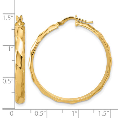 14K Yellow Gold Polished Twisted Round Hoop Earrings