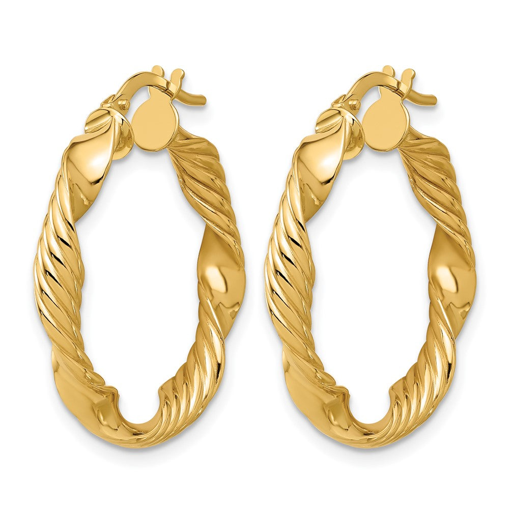 14K Yellow Gold Polished And Textured Round Hoop Earrings