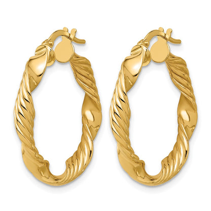 14K Yellow Gold Polished And Textured Round Hoop Earrings