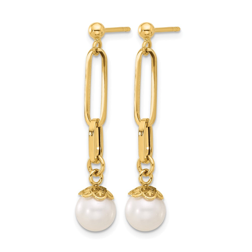 14K Yellow Gold Polished Freshwater Cultured Pearl Post Dangle Earrings