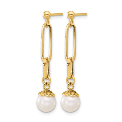 14K Yellow Gold Polished Freshwater Cultured Pearl Post Dangle Earrings