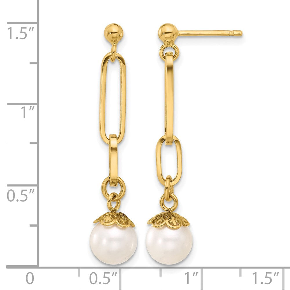 14K Yellow Gold Polished Freshwater Cultured Pearl Post Dangle Earrings