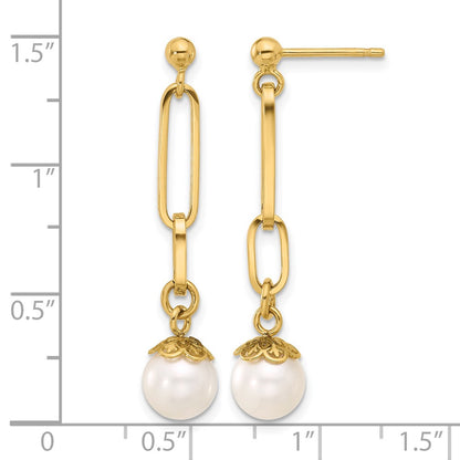 14K Yellow Gold Polished Freshwater Cultured Pearl Post Dangle Earrings