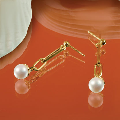 14K Yellow Gold Polished Freshwater Cultured Pearl Post Dangle Earrings