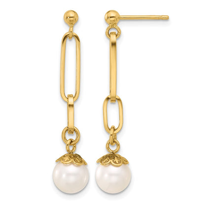 14K Yellow Gold Polished Freshwater Cultured Pearl Post Dangle Earrings