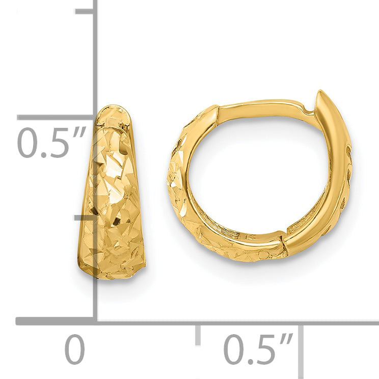 14K Yellow Gold Polished And Diamond Cut Huggie Hoop Earrings