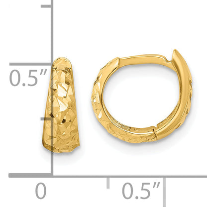 14K Yellow Gold Polished And Diamond Cut Huggie Hoop Earrings