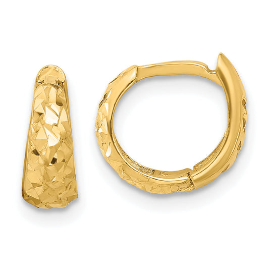14K Yellow Gold Polished And Diamond Cut Huggie Hoop Earrings