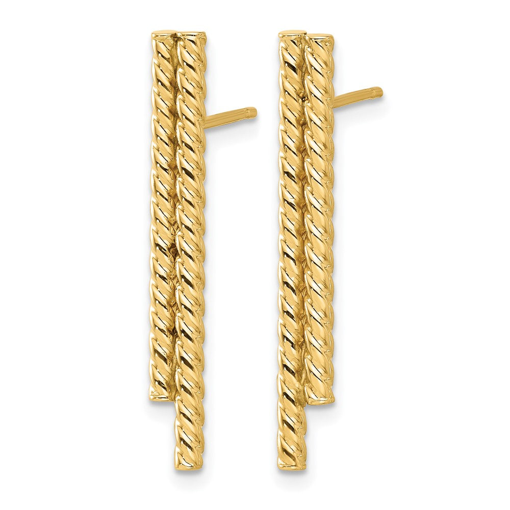 14K Yellow Gold Polished Twisted Bar Post Earrings