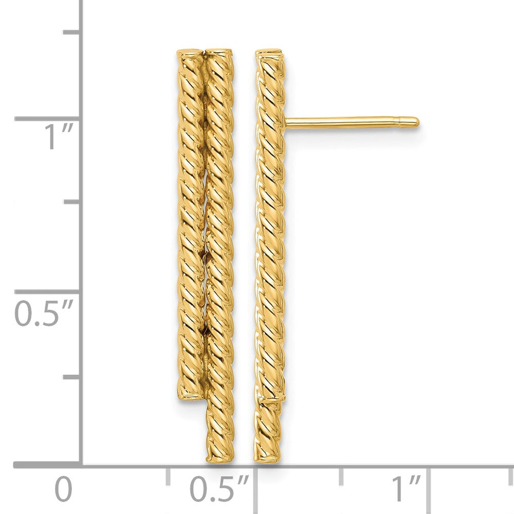 14K Yellow Gold Polished Twisted Bar Post Earrings