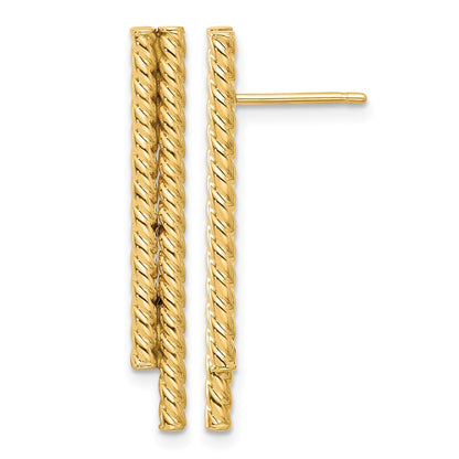 14K Yellow Gold Polished Twisted Bar Post Earrings