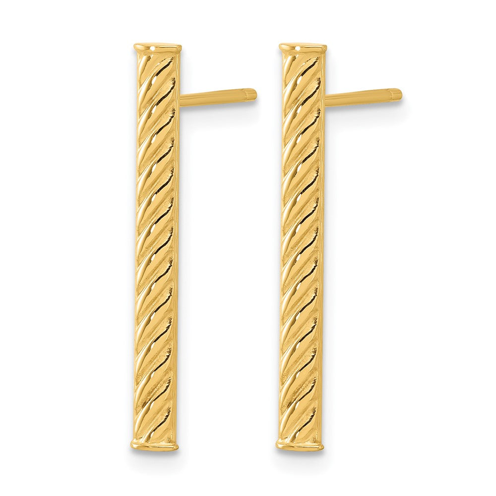 14K Yellow Gold Polished And Textured Bar Post Earrings