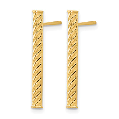 14K Yellow Gold Polished And Textured Bar Post Earrings