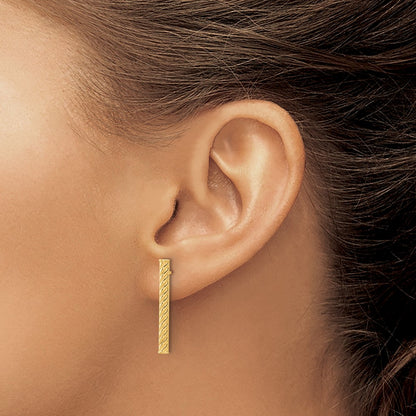 14K Yellow Gold Polished And Textured Bar Post Earrings