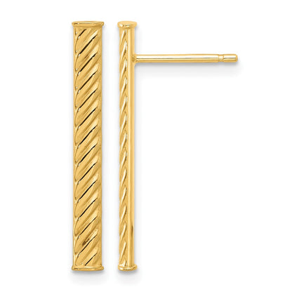 14K Yellow Gold Polished And Textured Bar Post Earrings