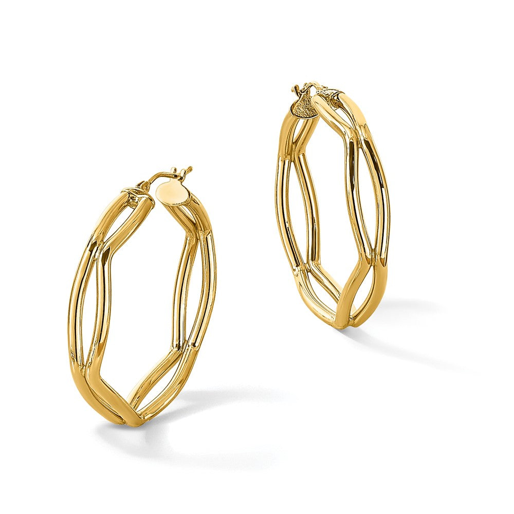 14K Yellow Gold Polished Geometric Hoop Earrings