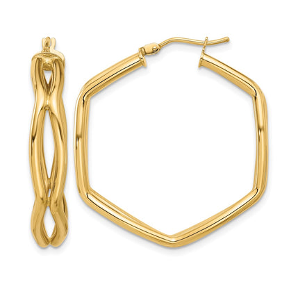 14K Yellow Gold Polished Geometric Hoop Earrings