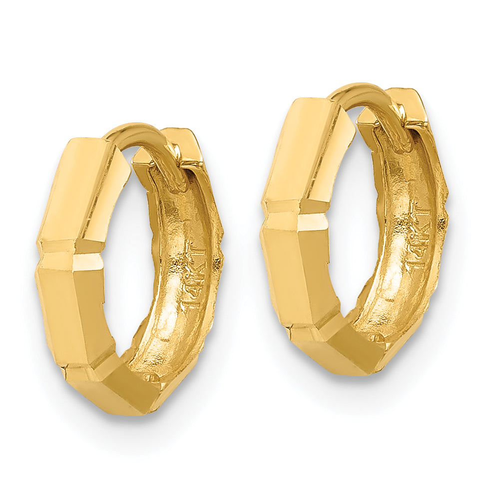 14K Yellow Gold Polished And Diamond Cut Huggie Hoop Earrings