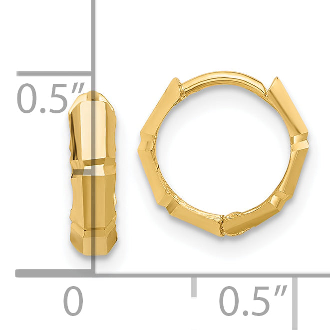14K Yellow Gold Polished And Diamond Cut Huggie Hoop Earrings