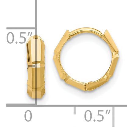 14K Yellow Gold Polished And Diamond Cut Huggie Hoop Earrings