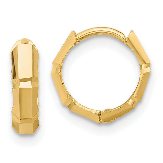 14K Yellow Gold Polished And Diamond Cut Huggie Hoop Earrings