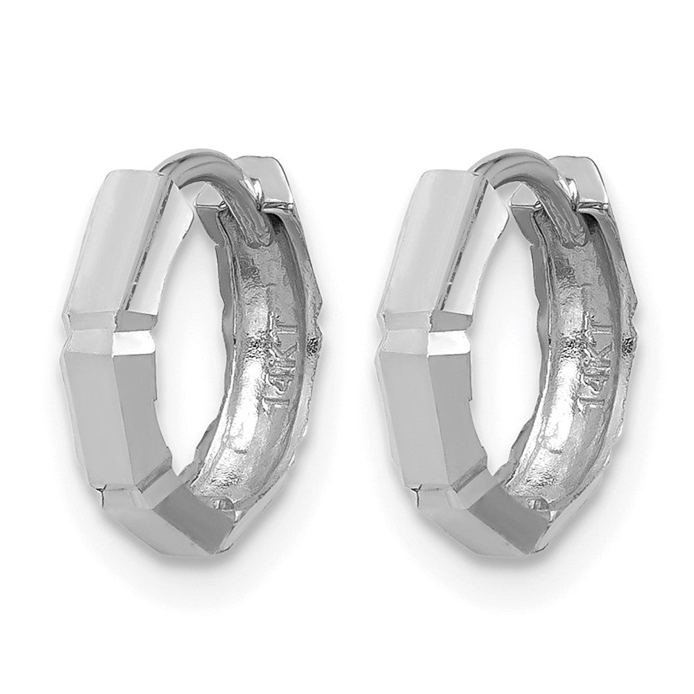 14K White Gold Polished/Diamond Cut Huggie Hoop Earrings