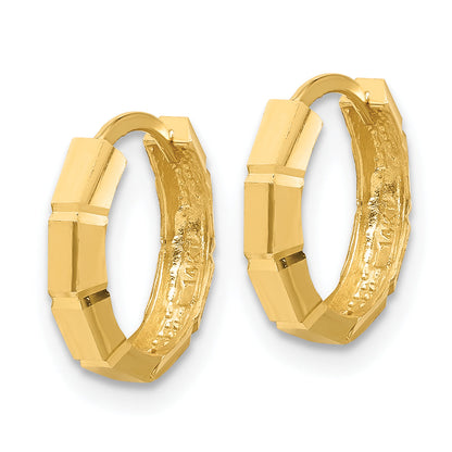 14K Yellow Gold Polished And Diamond Cut Huggie Hoop Earrings