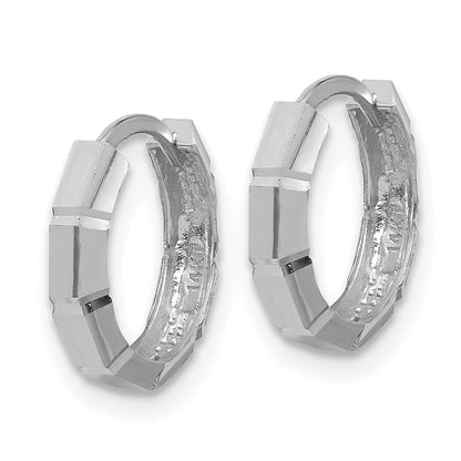 14K White Gold Polished/Diamond Cut Huggie Hoop Earrings