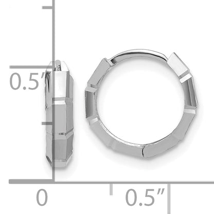 14K White Gold Polished/Diamond Cut Huggie Hoop Earrings