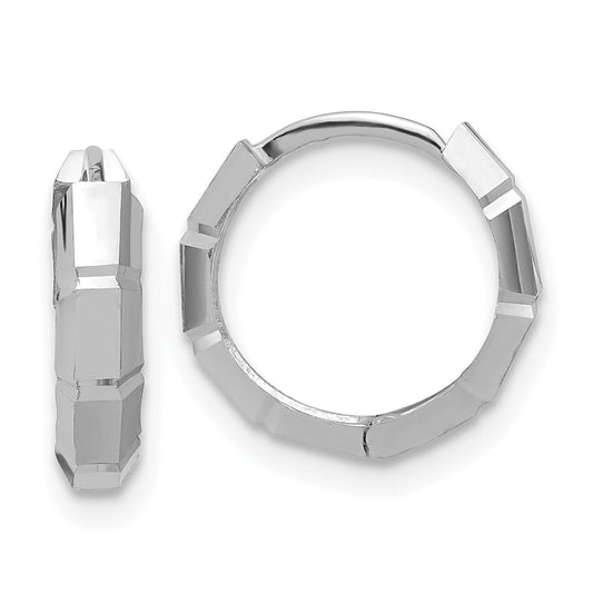 14K White Gold Polished/Diamond Cut Huggie Hoop Earrings