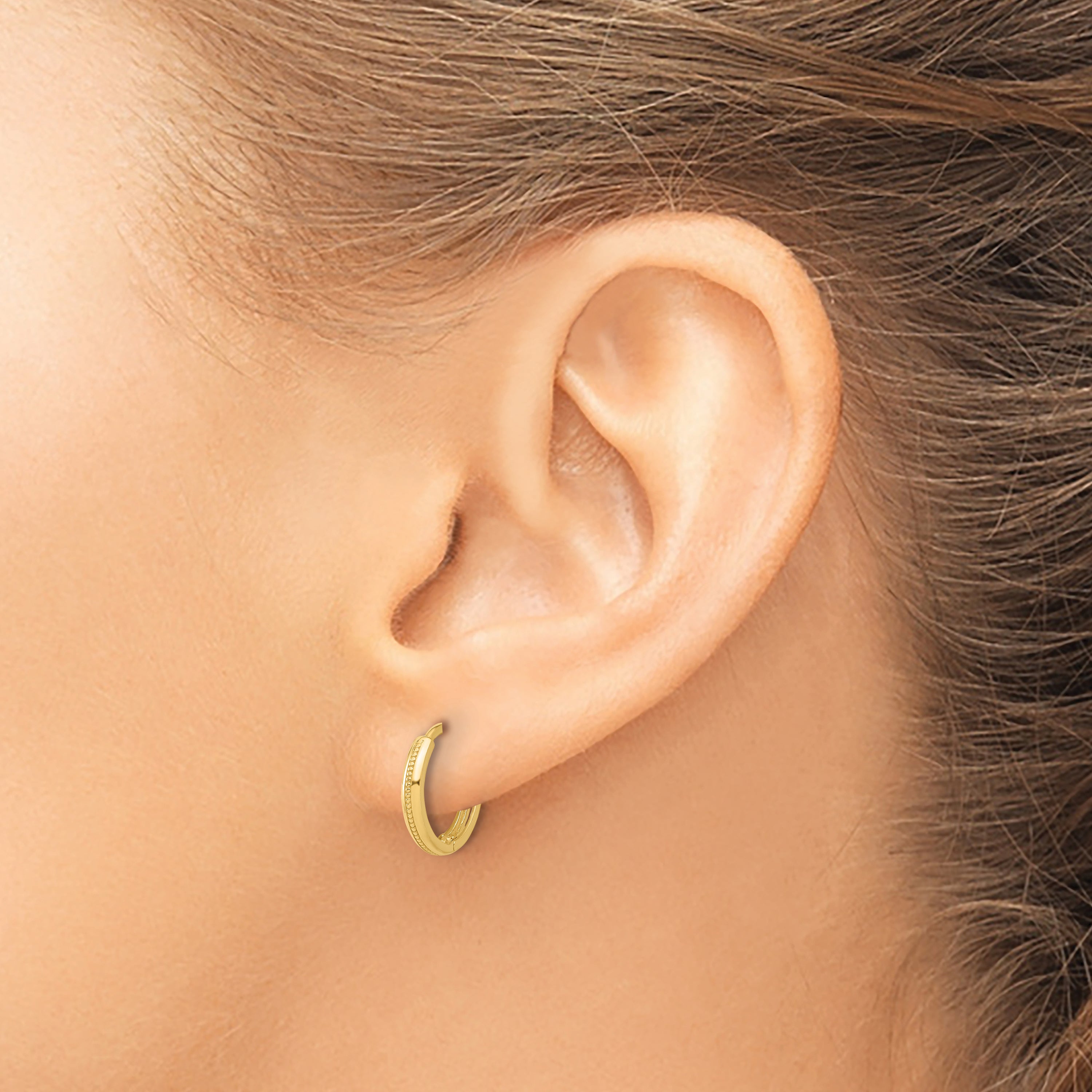 14K Yellow Gold Polished And Textured Huggie Hoop Earrings