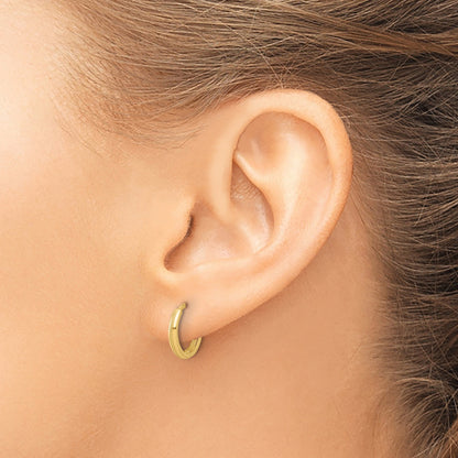 14K Yellow Gold Polished And Textured Huggie Hoop Earrings