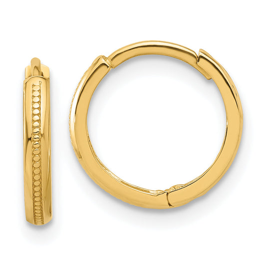 14K Yellow Gold Polished And Textured Huggie Hoop Earrings