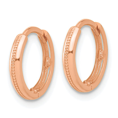 14K Rose Gold Polished And Textured Huggie Hoop Earrings