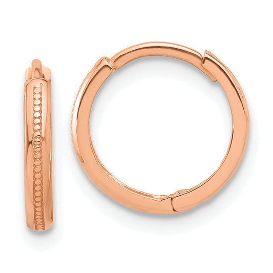 14K Rose Gold Polished And Textured Huggie Hoop Earrings