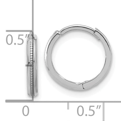 14K White Gold Polished And Textured Huggie Hoop Earrings