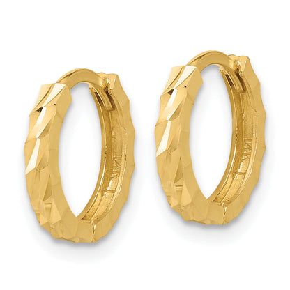 14K Yellow Gold Polished And Diamond Cut Huggie Hoop Earrings