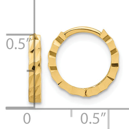 14K Yellow Gold Polished And Diamond Cut Huggie Hoop Earrings