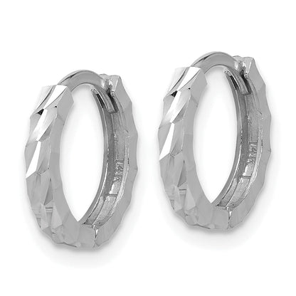 14K White Gold Polished/Diamond Cut Huggie Hoop Earrings
