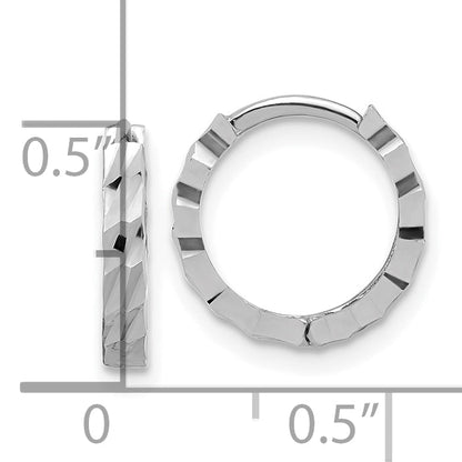 14K White Gold Polished/Diamond Cut Huggie Hoop Earrings