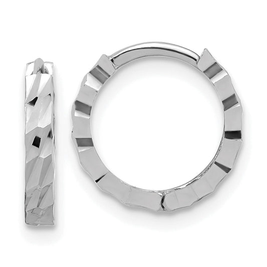 14K White Gold Polished/Diamond Cut Huggie Hoop Earrings