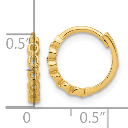 14K Yellow Gold Polished Round Link Pattern Huggie Hoop Earrings