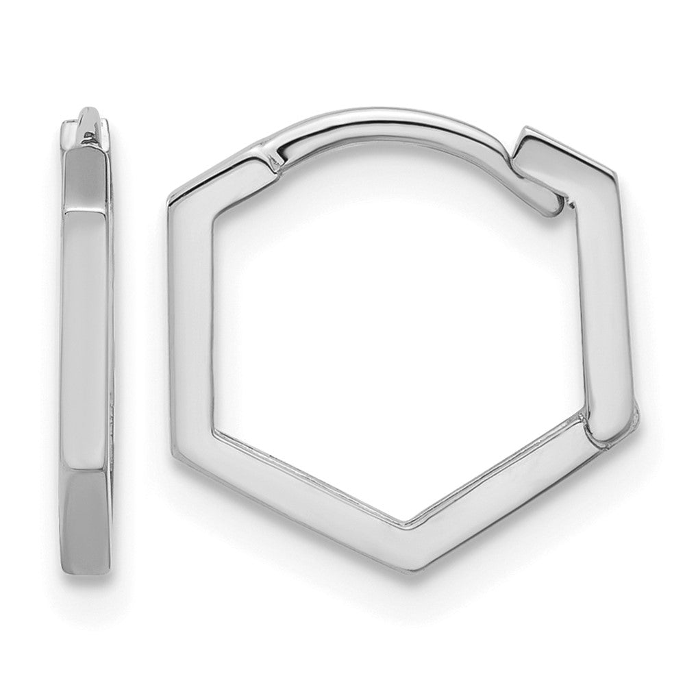 14K White Gold Polished Geometric Hoop Earrings