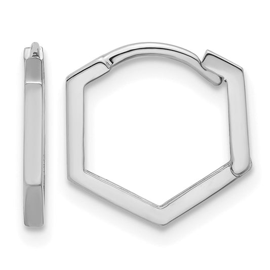 14K White Gold Polished Geometric Hoop Earrings