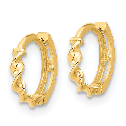 14K Yellow Gold Polished Twisted Huggie Hoop Earrings