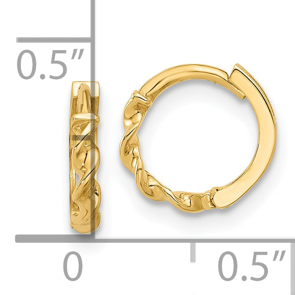 14K Yellow Gold Polished Twisted Huggie Hoop Earrings