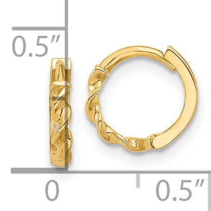 14K Yellow Gold Polished Twisted Huggie Hoop Earrings