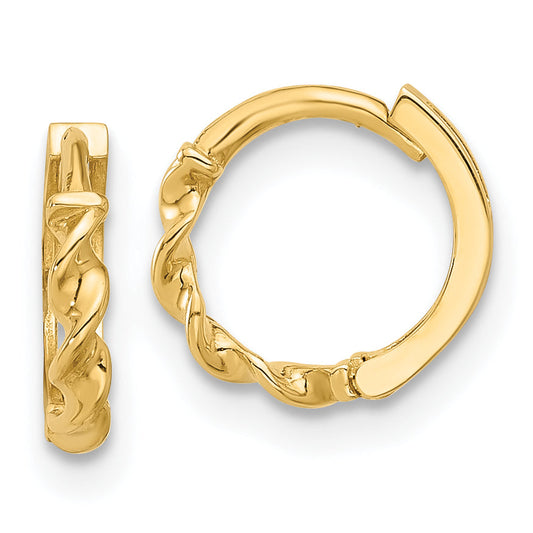 14K Yellow Gold Polished Twisted Huggie Hoop Earrings